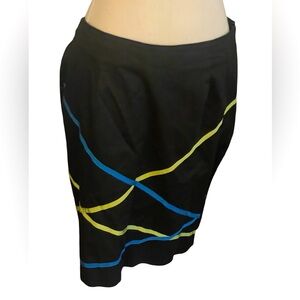 Michele Petite black green blue skirt size 10p side zip cotton spandex ribbon